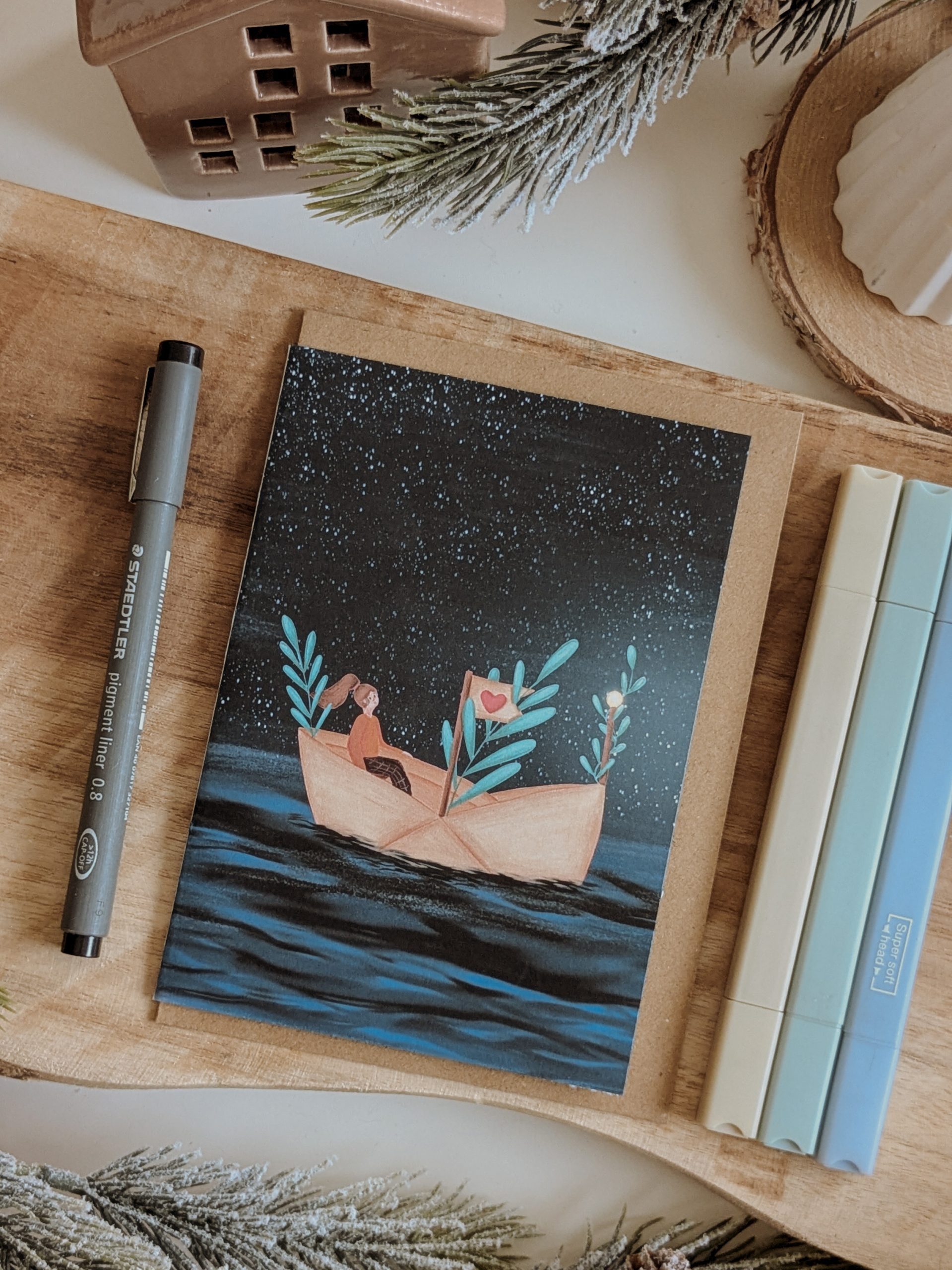 murmures-de-papier-cartes-postales-nuit-enchant-e-carte-double-a6 image 3