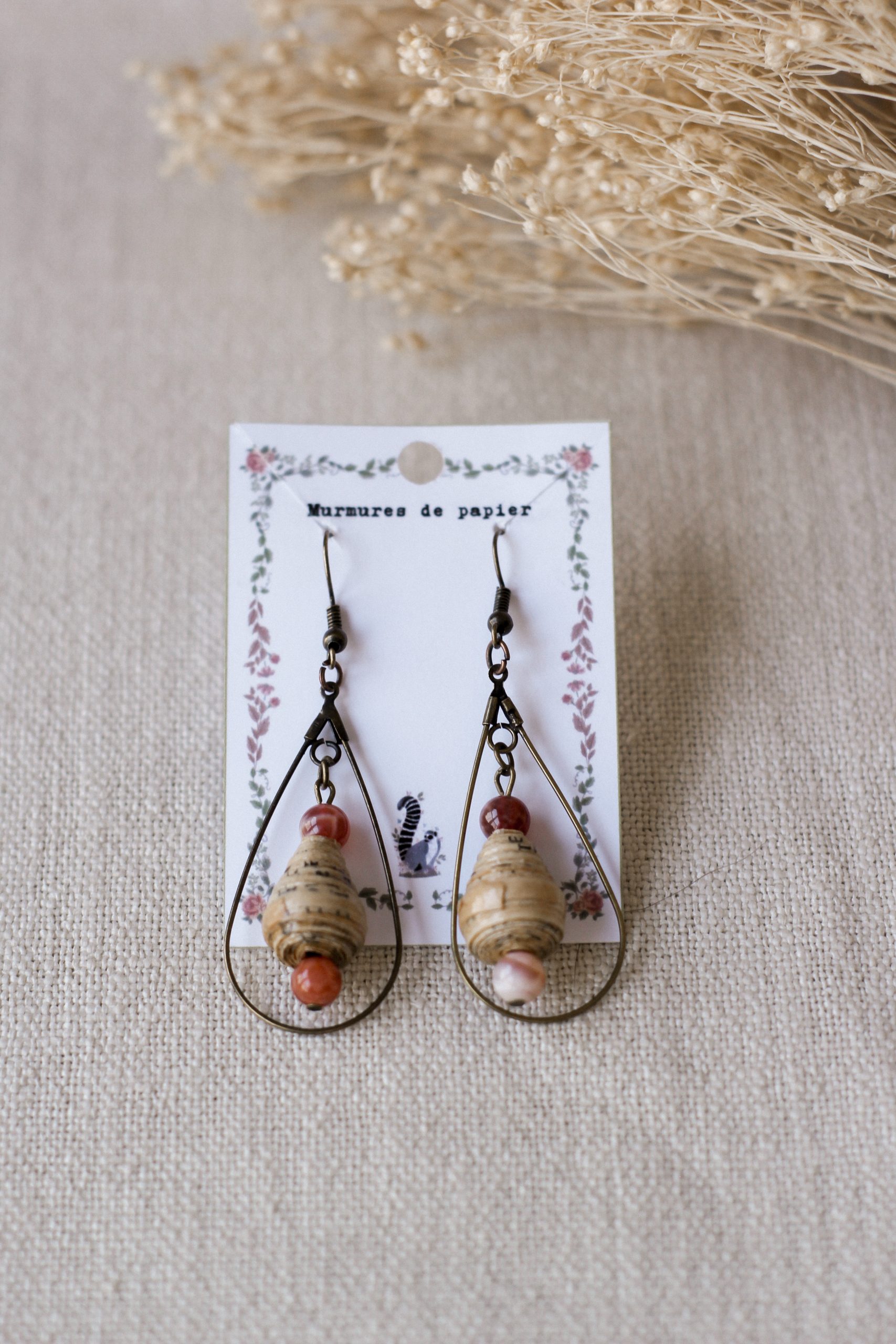 murmures-de-papier-bijoux-cho-d-encre-boucles-bronze-perles-papier image 3