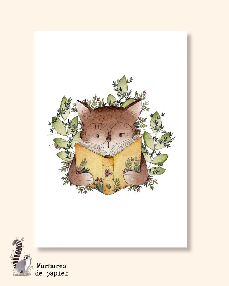 murmures-de-papier-jardin-du-chat-lecteur-affiche-a4-papier-v-lin image 1